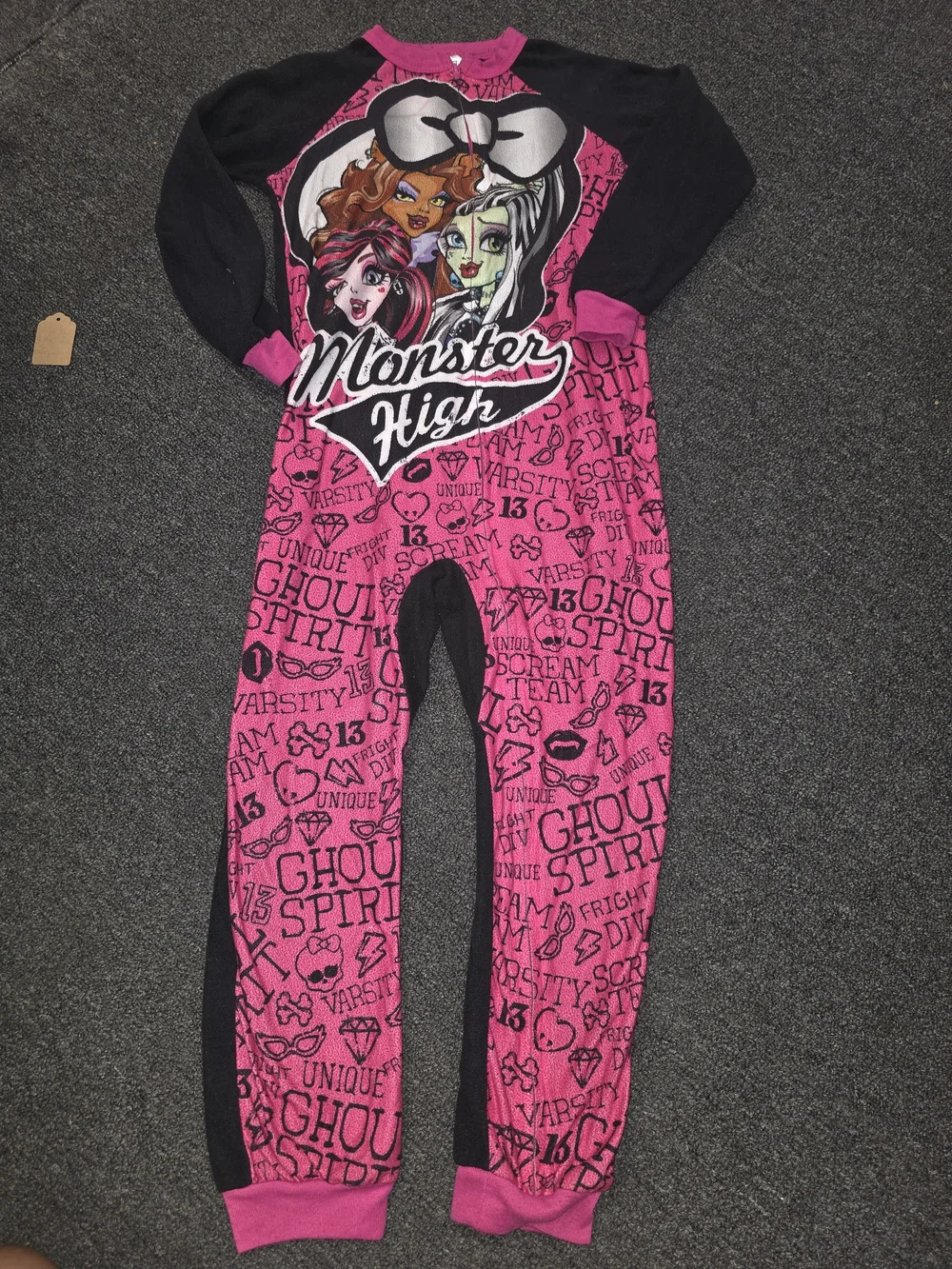 Monster High Girls' Pink & Black One-Piece Pajamas